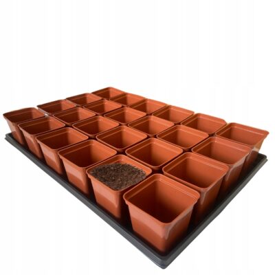 Terakotowy zestaw do rozsady: Taca 60x40 cm + 24x Doniczka P9 0.5L