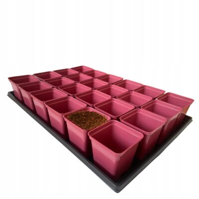 Różowy zestaw do rozsady: Taca 60x40 cm + 24x Doniczka P9 0.5L