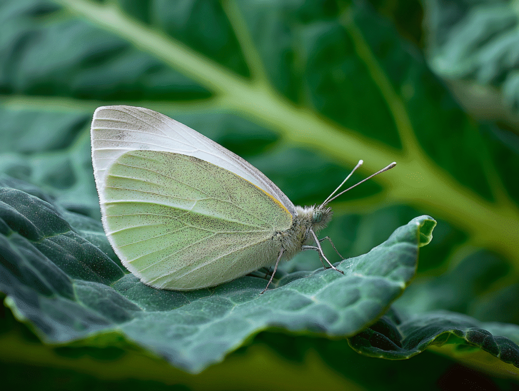 Bielinek kapustnik na liściu jarmużu