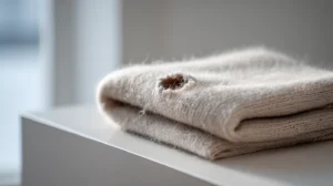 kaszmirowy sweter z dziurami po molach